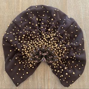 NEW! Brown Boho Turban with Peacock and gold beads